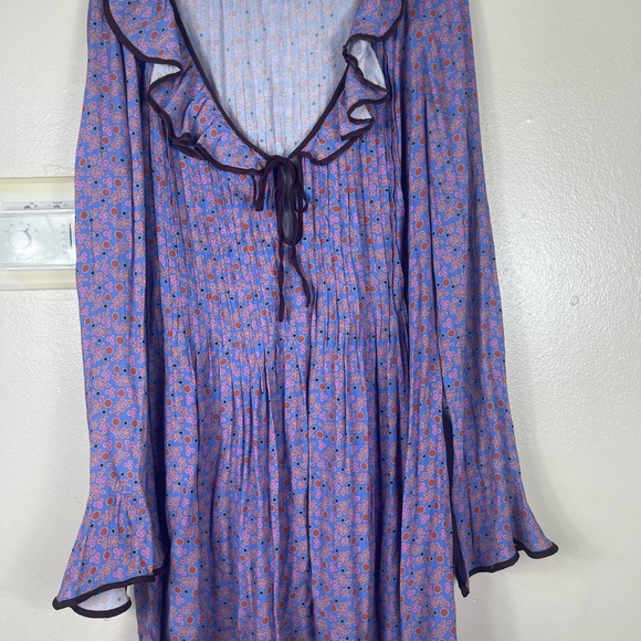 Free People Purple Floral Mini Dress M-L - Picture 2 of 5